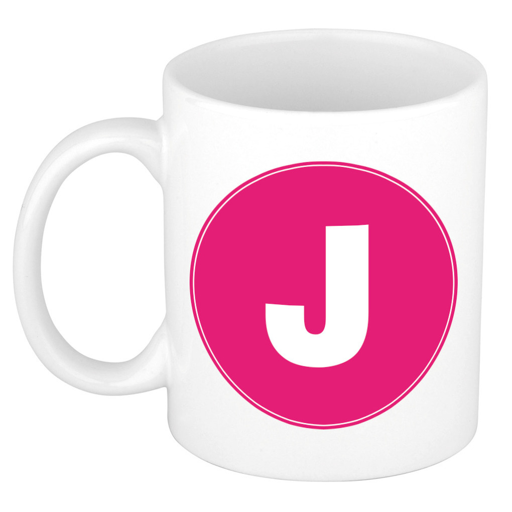 Mok / beker met de letter J roze bedrukking voor het maken van een naam / woord of team Top Merken Winkel